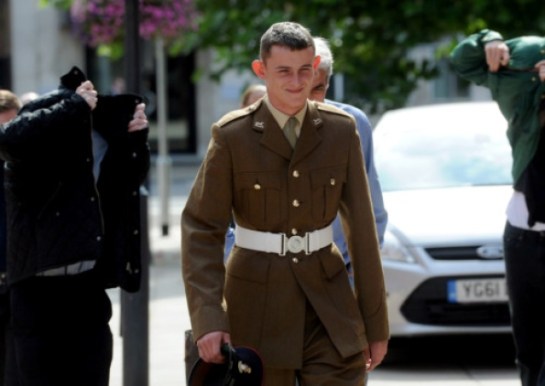 Soldier Cavan Langfield, arriving at court for the case, in which nine members of the EDL gang were given community sentences.