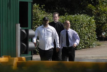 EDL members Christopher Long, Bryan Kelso and Brian Bristow arriving at Woolwich Crown Court 