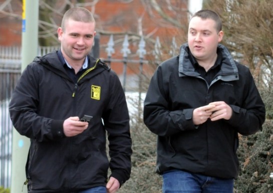 Steven Dryden,left, and Brian Mackey leaving South Tyneside Magistrates Court.