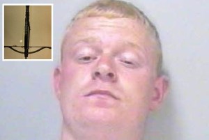 Locked up: Rod Woolliss admitted attempted murder. Inset: The crossbow used to shoot Gedmanis Rolanda.