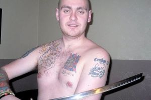  BNP member James Boyd poses with a samurai sword