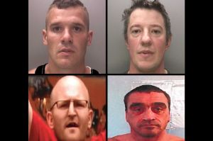 Clockwise from top left: Ashley Rowland, James Cocks, Melvyn Parker and Jason Harris were sentenced on Friday over violence during last year's EDL protest