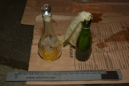 The Molotov cocktails Craig Cooke, 24, of Hartsbourne Avenue in Belle Vale, made at home. 