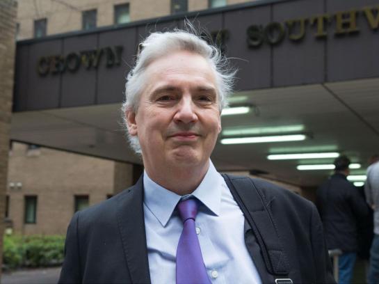 Tim Burton outside Southwark Crown Court before the start of his trial for racially aggravated harassment Rex