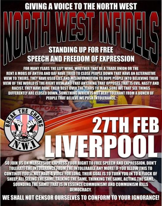 Poster from the North West Infidels group about its proposed Liverpool march