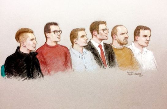  Court sketch of the accused sat in the Old Bailey (Image: Julia Quenzler / SWNS.com) 