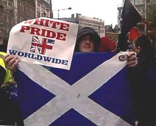 Peter Morgan, pictured at a white pride rally, had an Al Qaeda terrorism manual at his home (Image: Handout)