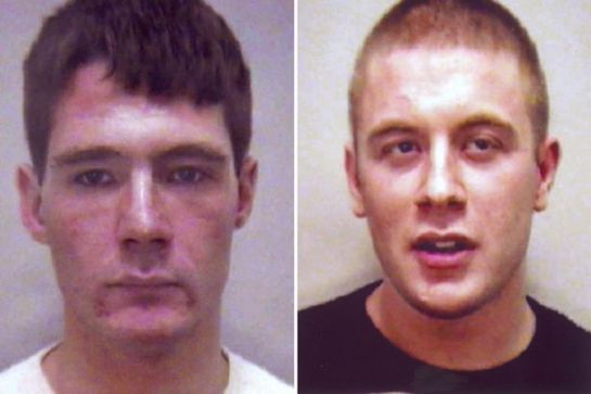 Mugshots of Christopher Sirrs (left) and Ben Povey who was jailed in 2004 for racial violence