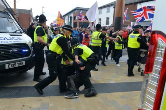 Democractic Football Lads Alliance protest through Sinderland City centre