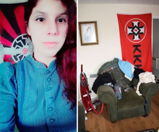 Claudia Patatas and a KKK flag in her home 