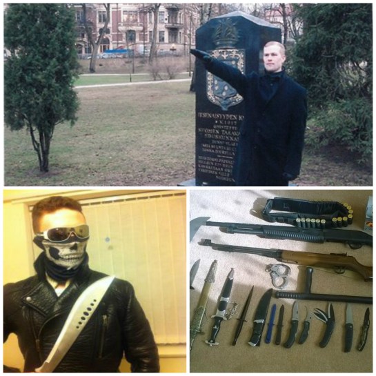 Top: Vehvilainen pictured performing Nazi salute Bottom left: Deakin and right: Vehvilainen's weaponry