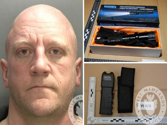 Craig Totney, left, and some of the weapons police seized