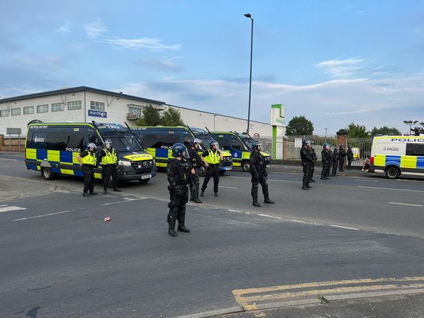 Police responding to a protest in Newton Heath